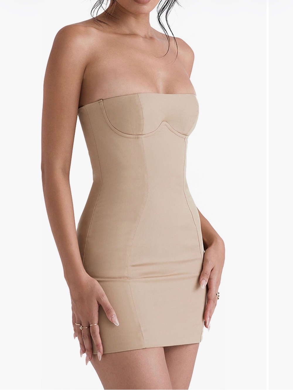 House of CB Elissa strapless soft corset nude mini dress large cup D night out